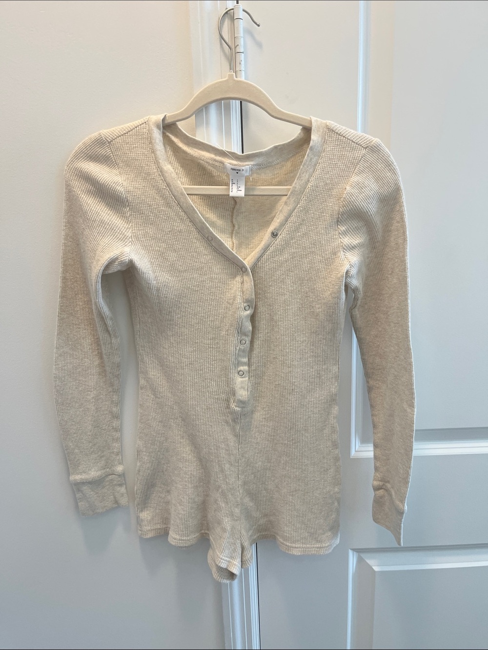Forever 21 Cream Ribbed Long-Sleeve Henley Top - Kids